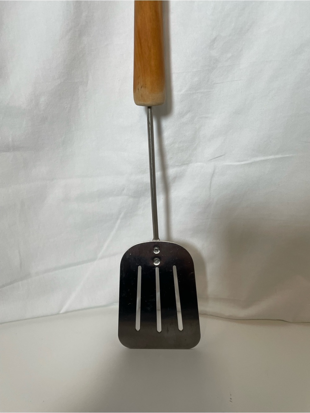 Natural Brown Wood baseball bat Handle Slotted Spatula - Stainless steel